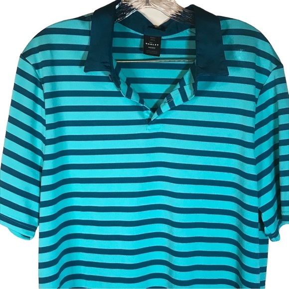 Oakley striped polo shirt mens size large blue green golf casual regular fit - Picture 2 of 6